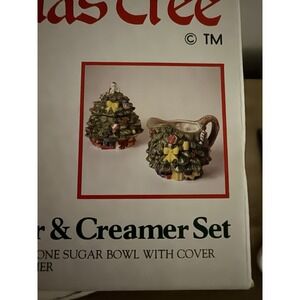 Vintage Spode Christmas Tree Cream and Sugar Set Sculpted Hand Painted Ceramic